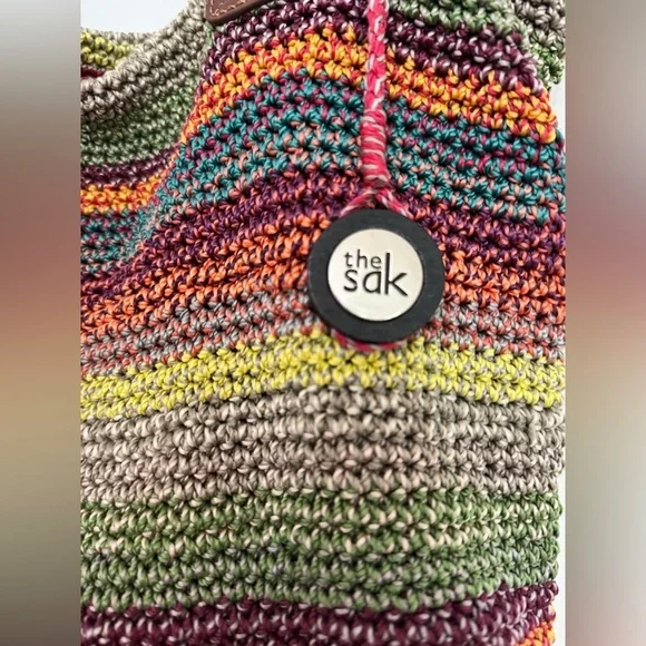 The Sak Cambria Hand Crochet Multi Coloured Gypsy Hobo Striped Tote Bag Purse - Picture 4 of 9